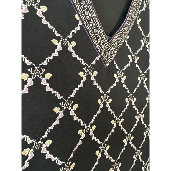 White House Black Market‎ Black Floral Shirt 3/4 Sleeve XS - Picture 4 of 5